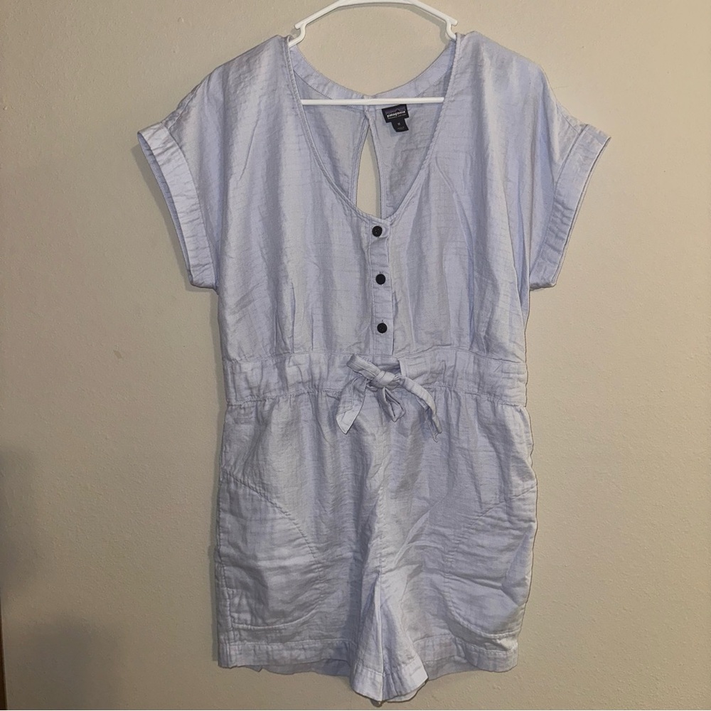 Patagonia Women's Organic Cotton Gauze Romper Beluga Blue Size M Tie Open Back‎ - Picture 2 of 7